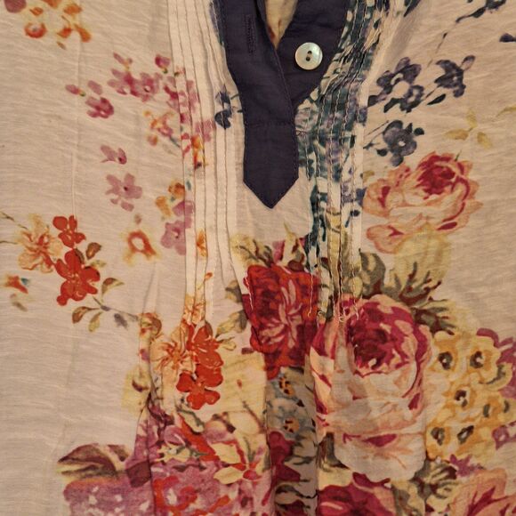 John Mark Tunic Blouse Top Mixed Print Floral Stripes Roll Tab Sleeves size M - Picture 4 of 12